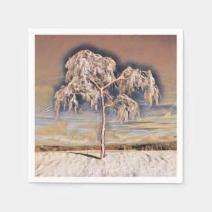 Moderne Aquarelldarstellung schneebedeckter Bäume Serviette