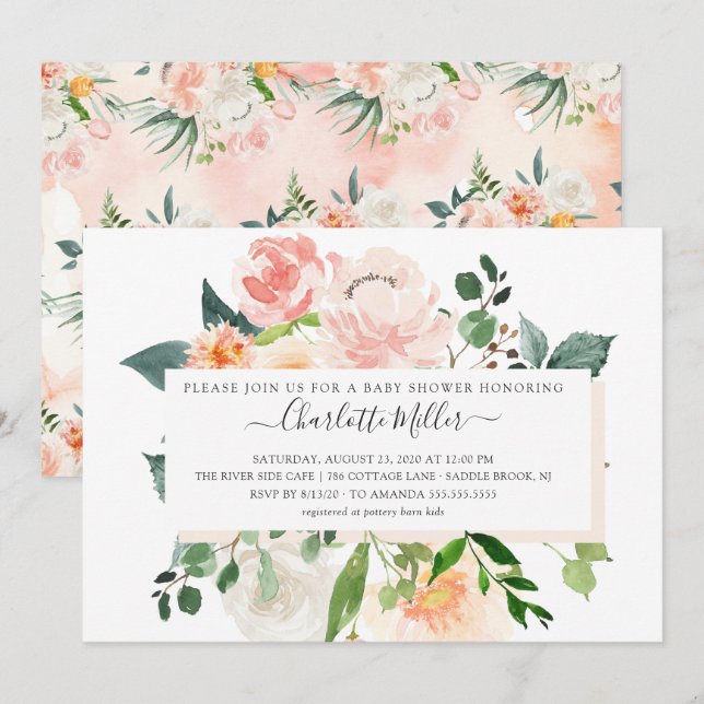 Moderne Aquarelldusche Rosa Blütenspülung Einladung (Vorne/Hinten)