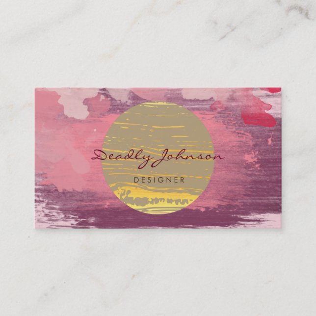 Moderne Aquarellfarbe Abstrakt Paint Pink Yellow Visitenkarte (Vorderseite)