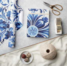 Moderne Aquarellfarbe mediterrane blaue Fliesen Geschenkpapier
