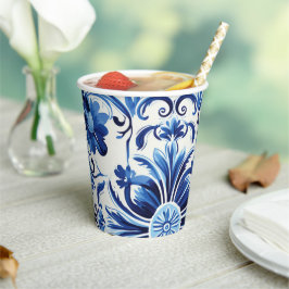 Moderne Aquarellfarbe mediterrane blaue Fliesen Pappbecher
