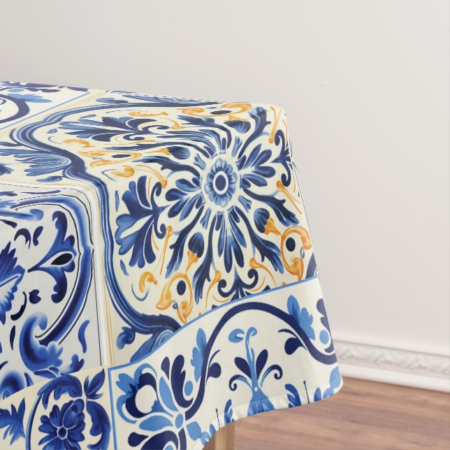Moderne Aquarellfarbe mediterrane blaue Fliesen Tischdecke (Beispiel)