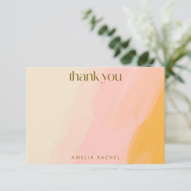 Moderne Aquarellfarbe Rosa Gelbe Bat Mitzvah Dankeskarte (Stehend Vorderseite)