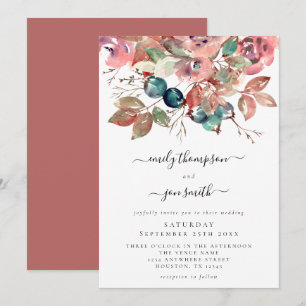 Moderne Aquarellfarben Aquamarine Floralhochzeit Einladung