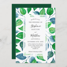Moderne Aquarellfarben Blätter Foliage Wedding