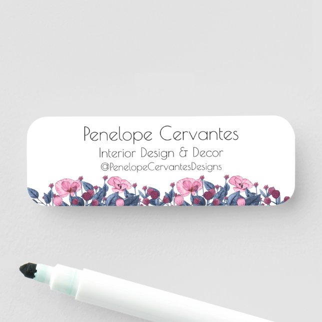 Moderne Aquarellfarben, blau und rosa, floral Namensschild (Beispiel)