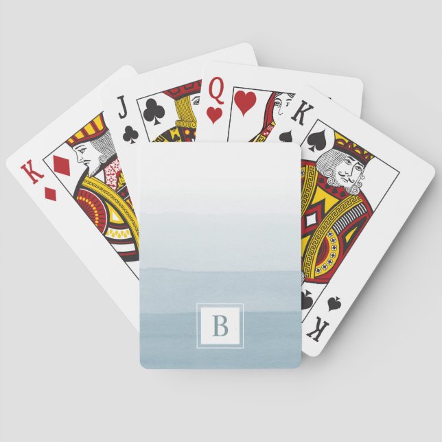 Moderne Aquarellfarben-blaue Monogramm Spielkarten (Rückseite)