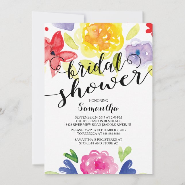 Moderne Aquarellfarben Blume Bridal Dusche Einladu Einladung (Vorderseite)