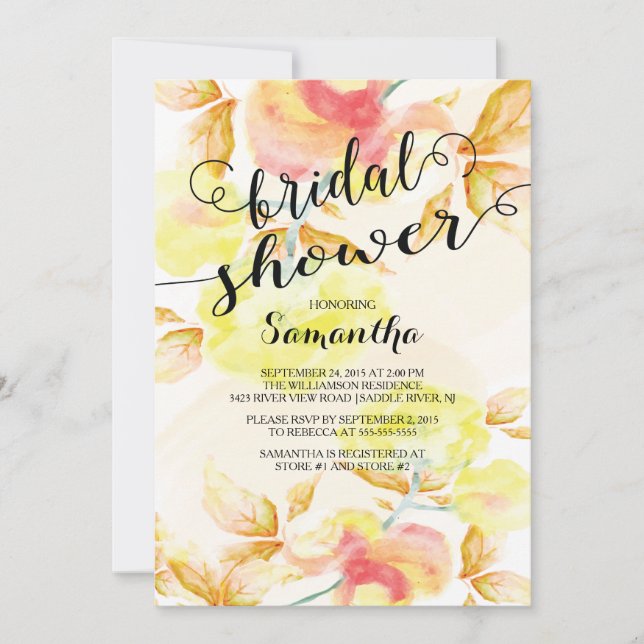 Moderne Aquarellfarben Blume Bridal Dusche Einladu Einladung (Vorderseite)