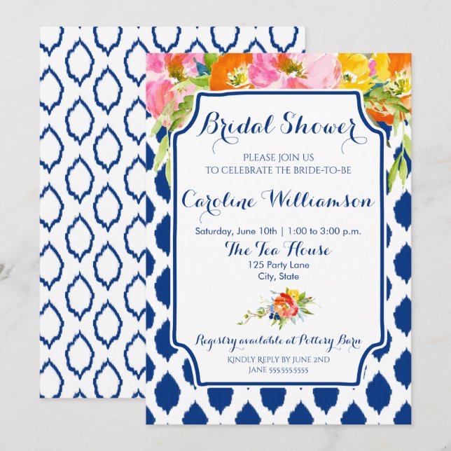 Moderne Aquarellfarben Blume Bridal Dusche Einladu Einladung (Vorne/Hinten)