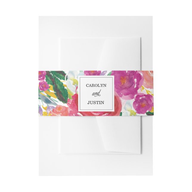 Moderne Aquarellfarben-Blume Hochzeitsband Einladungsbanderole (Vorderseite Beispiel)
