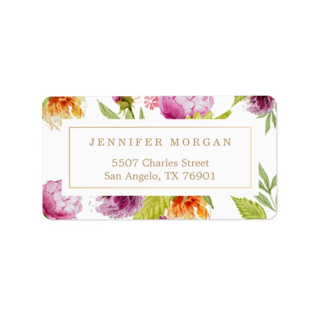 Moderne Aquarellfarben Blume Stilvoll und elegant Adressaufkleber (Vorne)