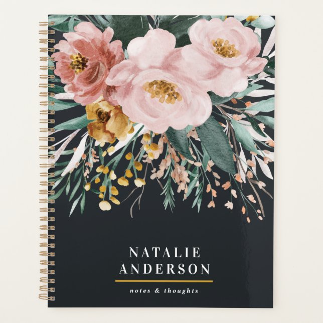 Moderne Aquarellfarben, Blumen und Blätter elegant Planer (Vorderseite)