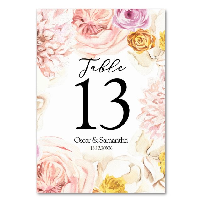 Moderne Aquarellfarben, Blumenrahmen Tischnummer (Vorderseite)