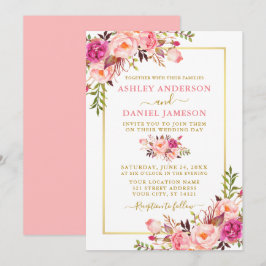 Moderne Aquarellfarben Blütenrosa Blush Gold Hochz Einladung