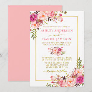 Moderne Aquarellfarben Blütenrosa Blush Gold Hochz Einladung