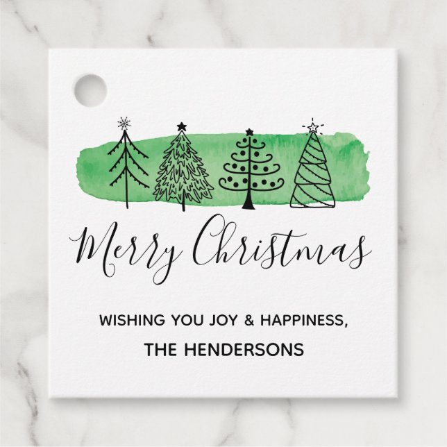 Moderne Aquarellfarben Doodle Weihnachtsfeier Geschenkanhänger (Vorderseite)