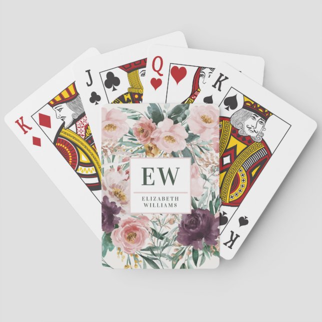 Moderne Aquarellfarben-elegante Monogramm Spielkarten (Rückseite)