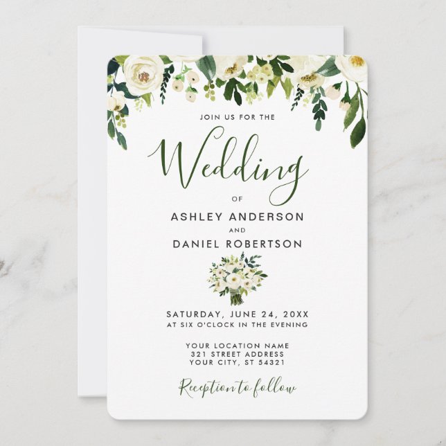 Moderne Aquarellfarben Grüne Hochzeit Einladung (Vorderseite)