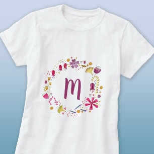 Moderne Aquarellfarben Herbst Blume Garland Monogr T-Shirt