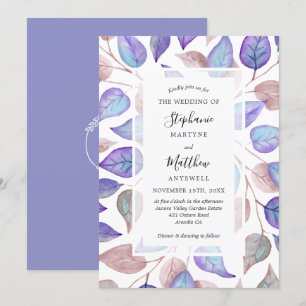 Moderne Aquarellfarben Lila Blätter Foliage Hochze Einladung
