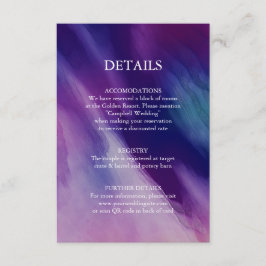 Moderne Aquarellfarben Lila Navy Blue Wedding Deta Begleitkarte