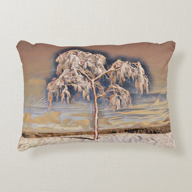 Moderne Aquarellfarben mit bunten, schneebedeckten Dekokissen (Vorderseite)