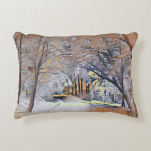 Moderne Aquarellfarben mit bunten, schneebedeckten Dekokissen