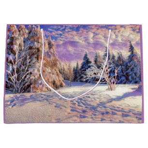 Moderne Aquarellfarben mit bunten, schneebedeckten Große Geschenktüte