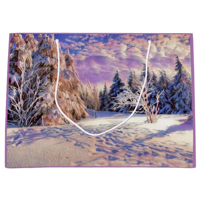 Moderne Aquarellfarben mit bunten, schneebedeckten Große Geschenktüte (Vorderseite)