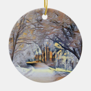 Moderne Aquarellfarben mit bunten, schneebedeckten Keramik Ornament