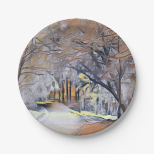 Moderne Aquarellfarben mit bunten, schneebedeckten Pappteller