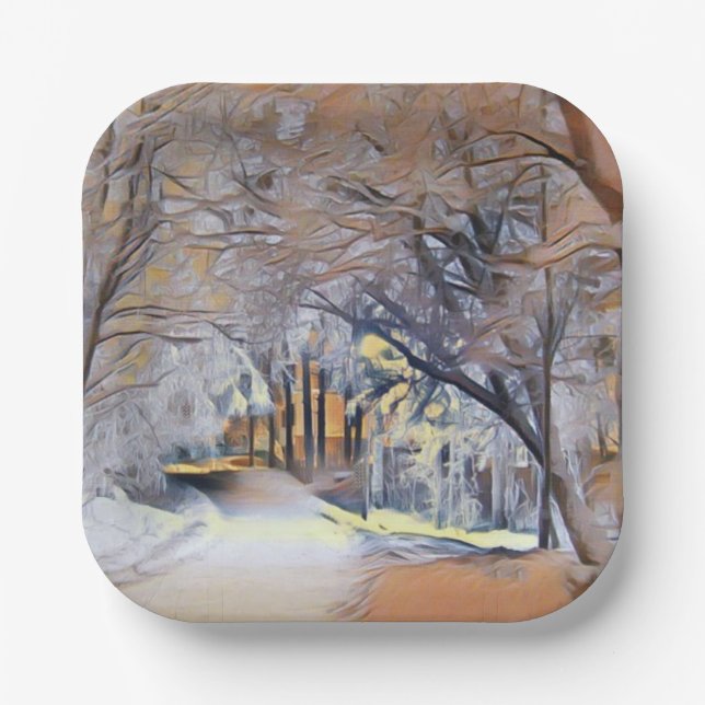 Moderne Aquarellfarben mit bunten, schneebedeckten Pappteller (Vorderseite)