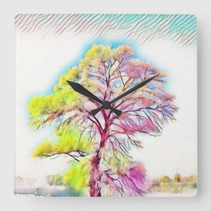 Moderne Aquarellfarben mit bunten, schneebedeckten Quadratische Wanduhr