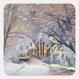 Moderne Aquarellfarben mit bunten, schneebedeckten Quadratischer Aufkleber