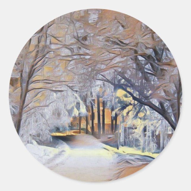 Moderne Aquarellfarben mit bunten, schneebedeckten Runder Aufkleber (Vorderseite)