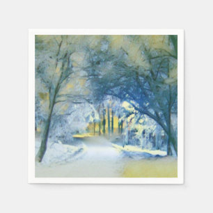 Moderne Aquarellfarben mit bunten, schneebedeckten Serviette