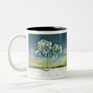 Moderne Aquarellfarben mit bunten, schneebedeckten Zweifarbige Tasse