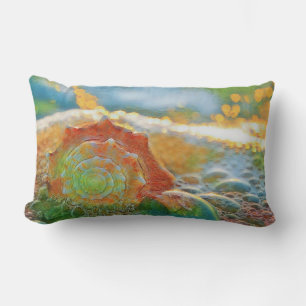 Moderne Aquarellfarben Orange und grüne Muscheln Lendenkissen