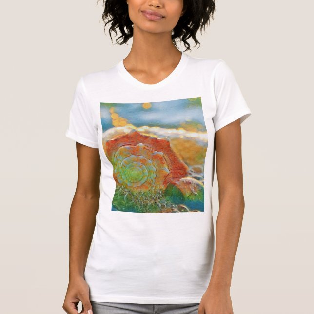Moderne Aquarellfarben Orange und grüne Muscheln T-Shirt (Vorderseite)