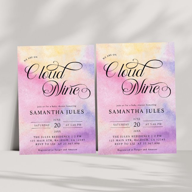 Moderne Aquarellfarben Pastel Cloud Nine Baby Dusc Einladung (Von Creator hochgeladen)