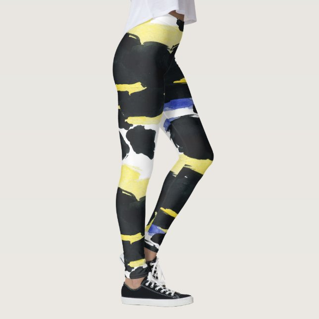 Moderne Aquarellfarben Pinselstriche Muster Leggings (Rechts)