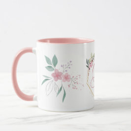 Moderne Aquarellfarben Rosa Blume B Monogramm für  Tasse