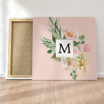 Moderne Aquarellfarben Rosa Blume Mit Monogramm Leinwanddruck<br><div class="desc">Moderne Aquarellfarben Rosa Blume Mit Monogramm</div>