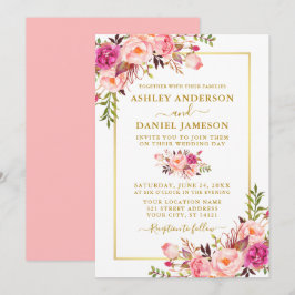 Moderne Aquarellfarben Rosa Blush Bloral Hochzeit  Einladung