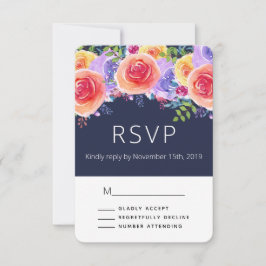 Moderne Aquarellfarben-Rose Floral Bouquet Weddin RSVP Karte