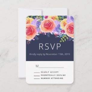 Moderne Aquarellfarben-Rose Floral Bouquet Weddin  RSVP Karte