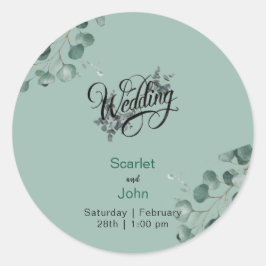Moderne Aquarellfarben Salbei-Eukalyptus-Hochzeit# Runder Aufkleber