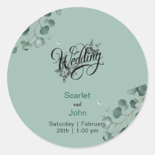 Moderne Aquarellfarben Salbei-Eukalyptus-Hochzeit# Runder Aufkleber