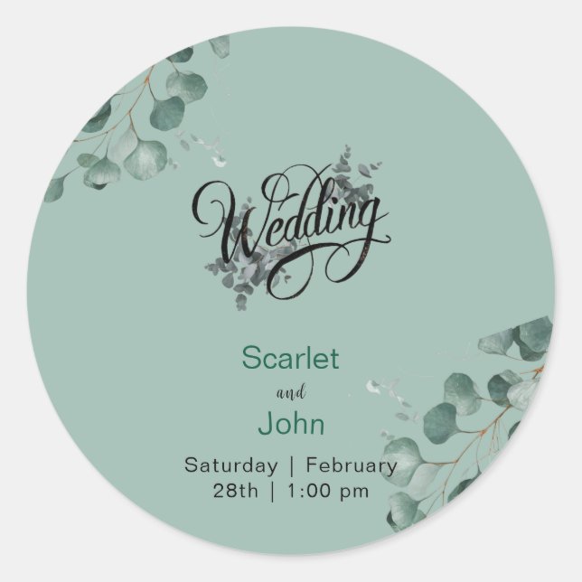 Moderne Aquarellfarben Salbei-Eukalyptus-Hochzeit# Runder Aufkleber (Vorderseite)